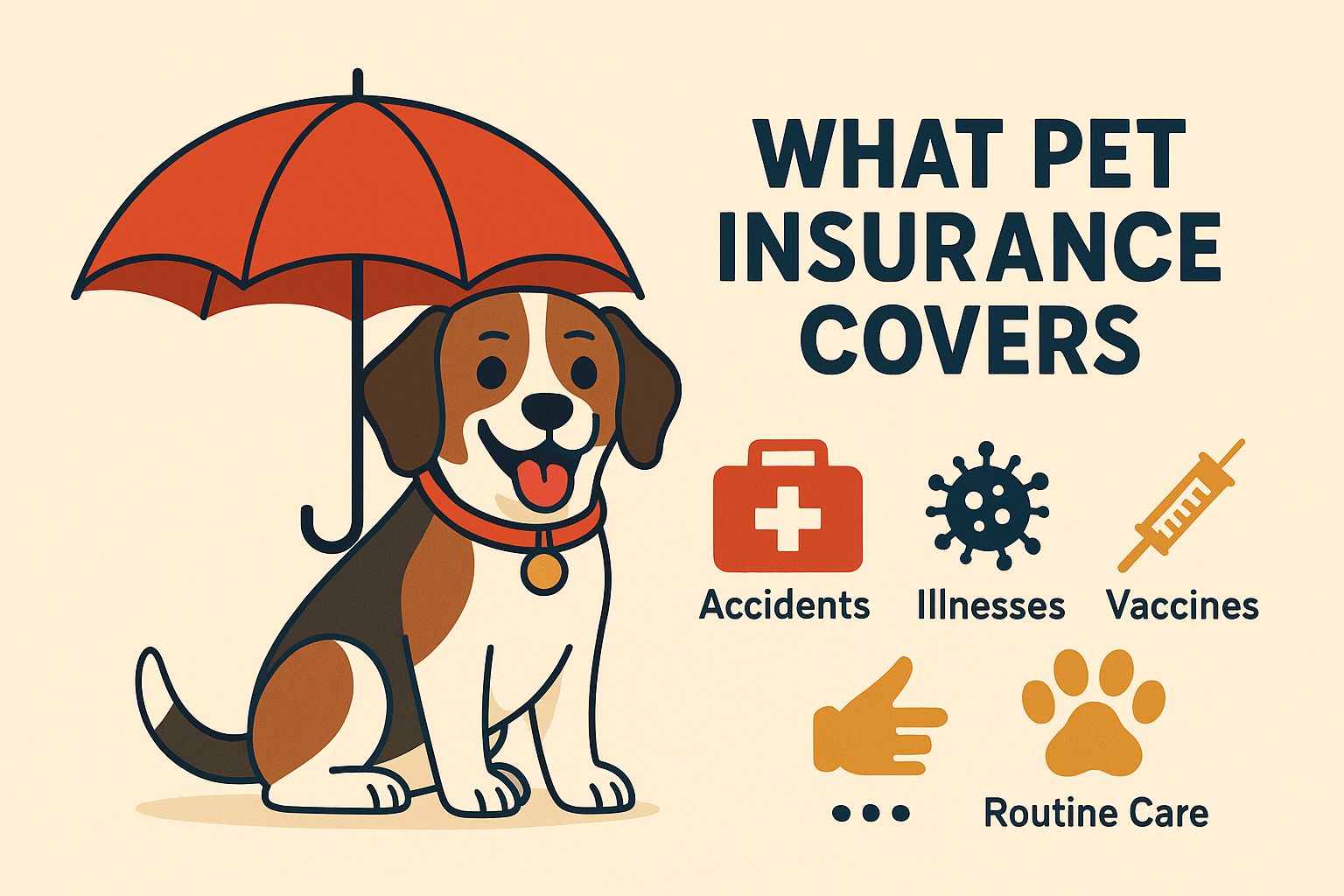 Vet examining dog and cat with coverage icons.