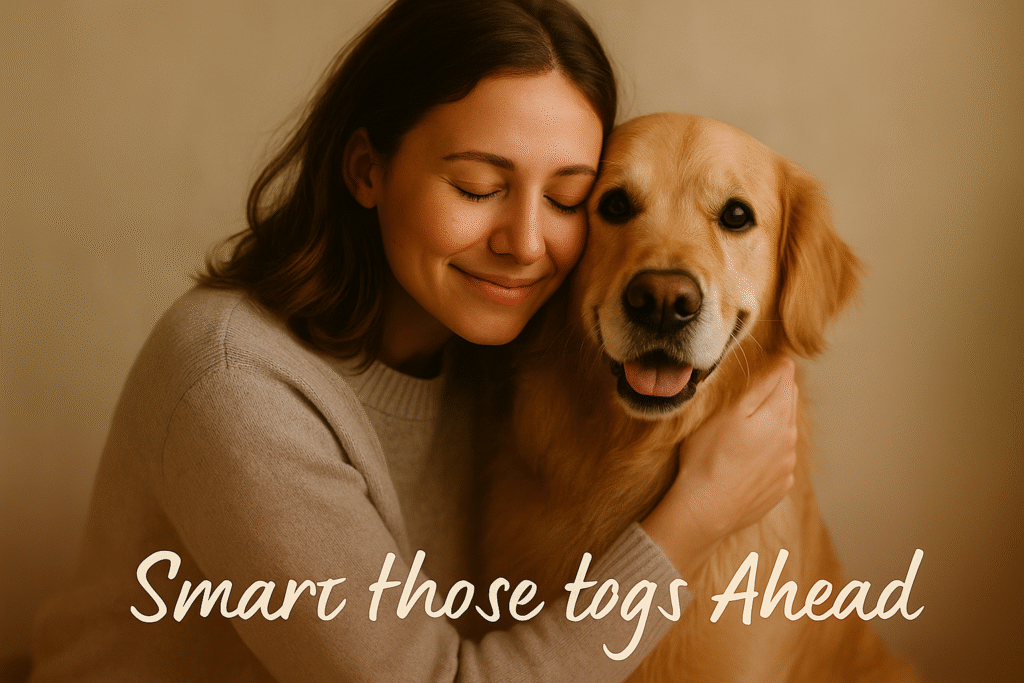 A lady hugging her pet dog
